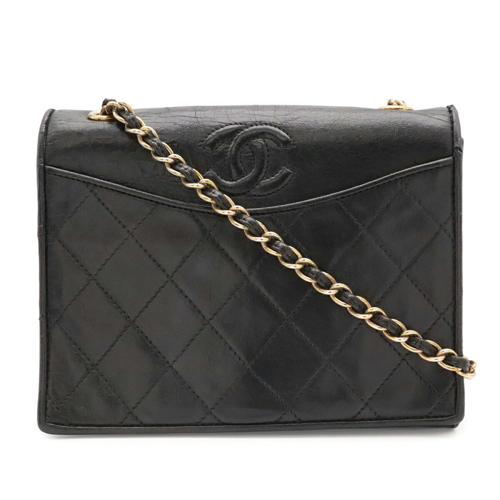 CHANEL Matelassé Coco Mark Chain Shoulder Bag, Lambskin Leather, Black